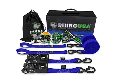 Rhino USA 1.6IN X 8FT HD RATCHED TIE-DOWN SET 2 PACK BLUE
