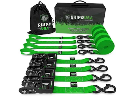 Rhino USA 1.6IN X 8FT HEAVY DUTY RATCHET TIE-DOWN (4-PACK) GREEN